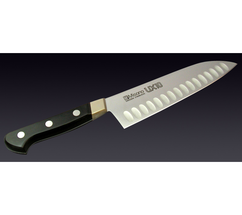 Misono UX10 Swedish Stainless Dimples(Salmon) Santoku Knife 180mm from